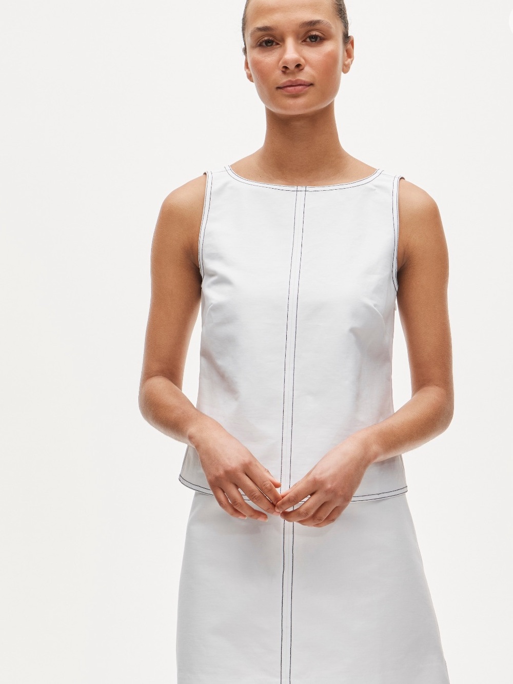 J. Crew White Sleeveless Poplin contrast stitch shell top